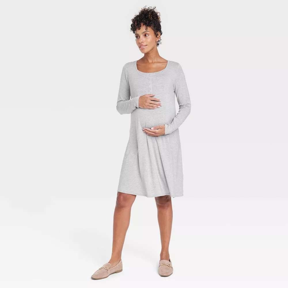 Isabel Maternity by Ingrid & Isabel Gray Long Sleeve Nursing Dress Size XS